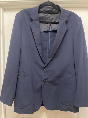 Paul Boyé Men's Navy Blue Blazer - Classic Two-Button textured cotton Jacket